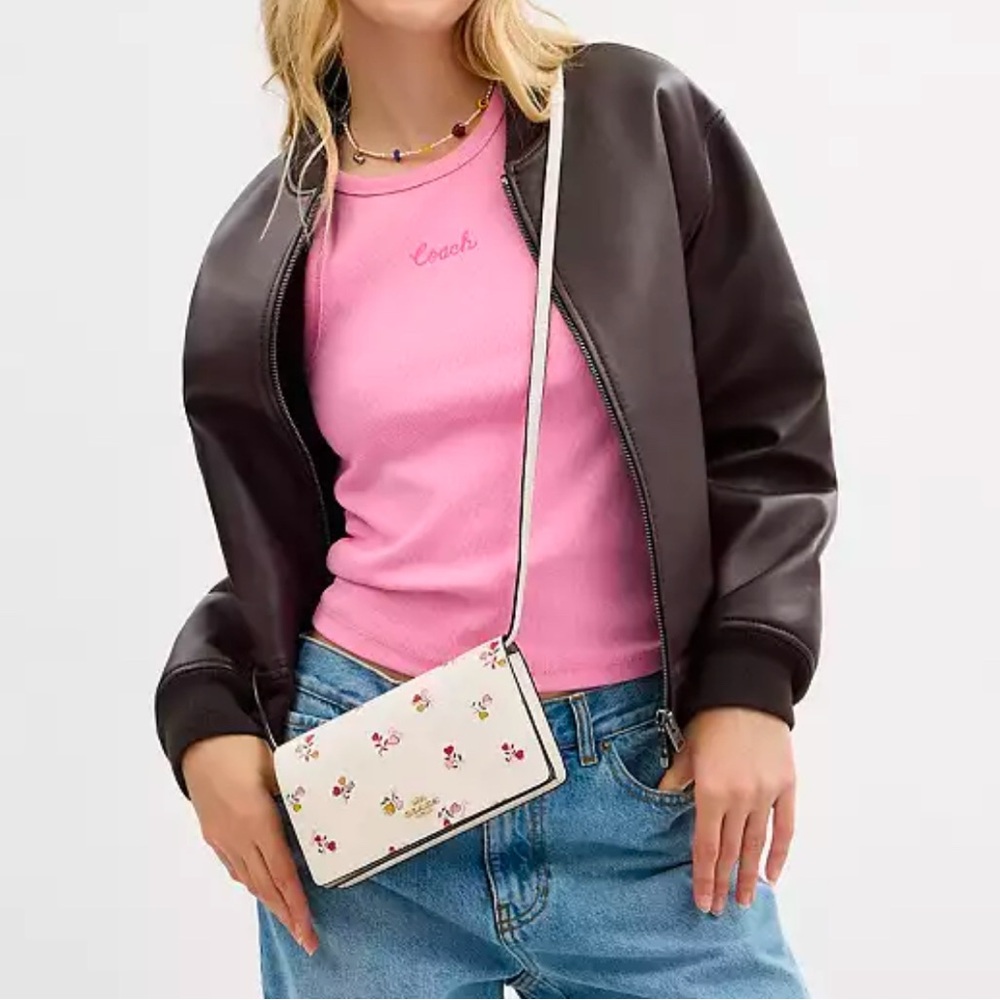Coach Anna Foldover Clutch Crossbody Bag With Heart Print - Picture 13 of 16